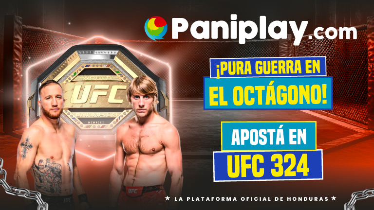 Cartel oficial de UFC 324 con los combates de Gaethje vs Pimblett y Volkanovski vs Diego Lopes, ideal para pronósticos y estrategias de apuestas deportivas en Honduras usando la cartera UFC en Paniplay